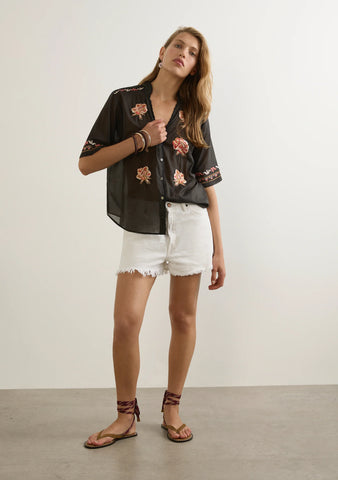 Vesper Embroidered Blouse - Black