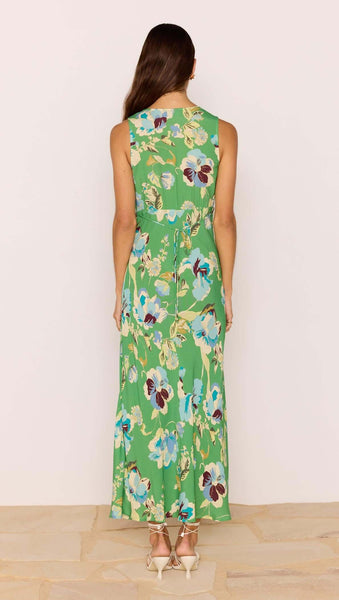 Zoe Bias Midi Dress - Green Floral