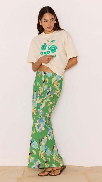 Zoe Bias Midi Skirt - Green Floral