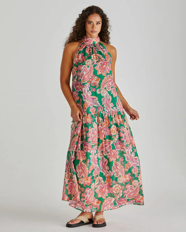Malia Halter Dress - Pink Green Paisley