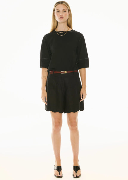 Harlyn Topstitch Tee - Black