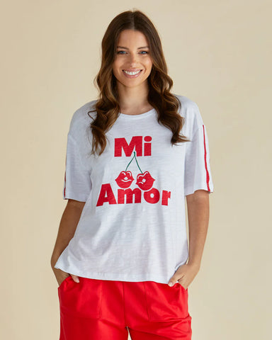 Relax Boxy Tee - Cherry Print White