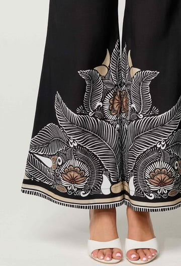 Willow Viscose Faille Contrast Panel Pant  - Onyx Casablanca