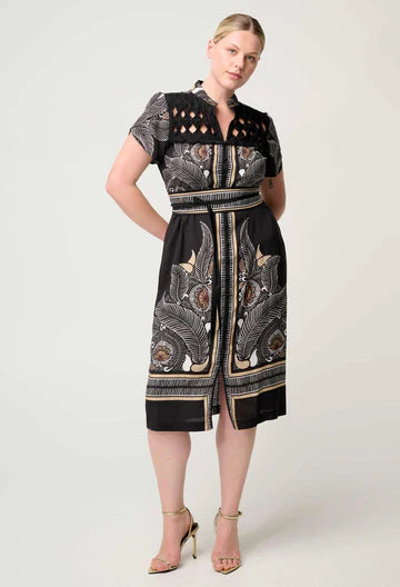 Maha Diamond Smock Yoke Viscose Faille Dress - Onyx Casablanca