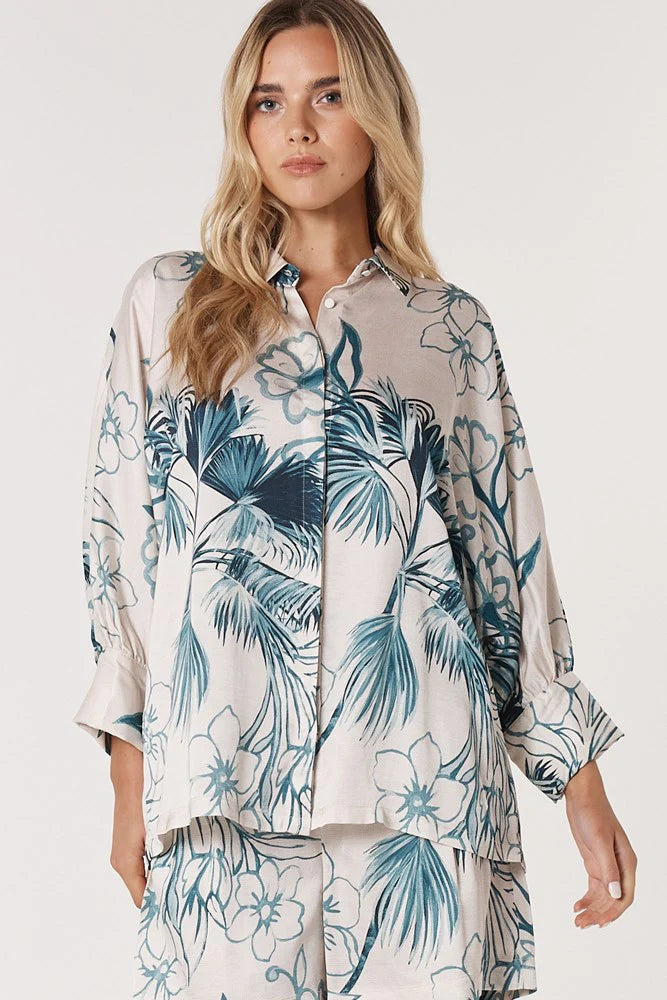 Solstice Palms Shirt - Palm Print Cream