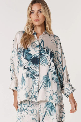 Solstice Palms Shirt - Palm Print Cream