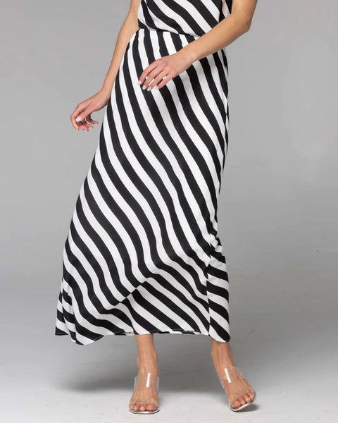 Wonderland Bias Cut Skirt - Black/White Stripe