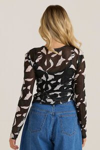 Tarni Mesh Top - Iris Abstract Print