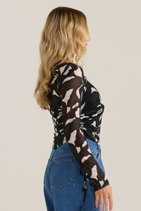 Tarni Mesh Top - Iris Abstract Print