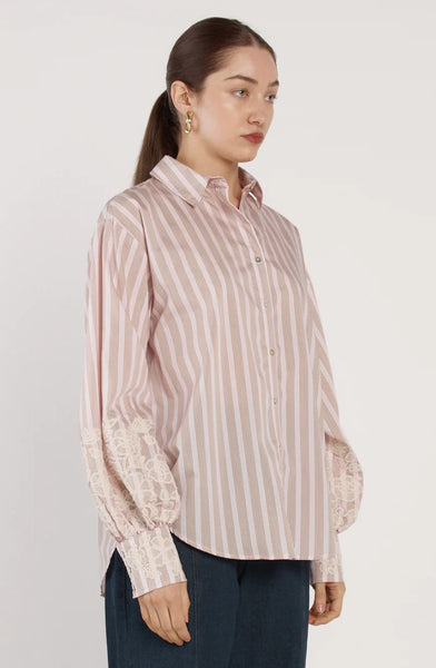Paloma Striped Embroidered Shirt - Pink Stripe - et seQ fashion