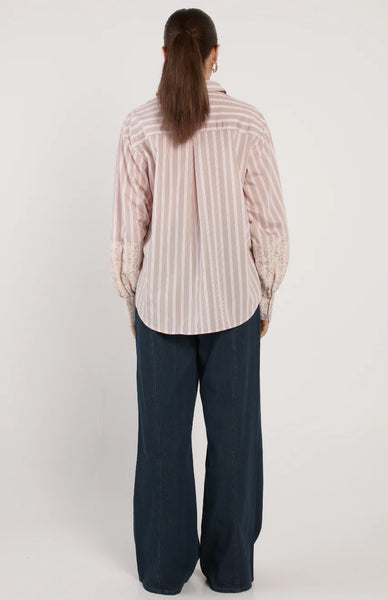 Paloma Striped Embroidered Shirt - Pink Stripe - et seQ fashion