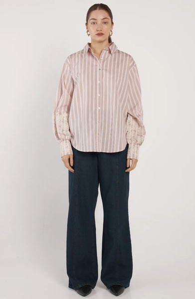 Paloma Striped Embroidered Shirt - Pink Stripe - et seQ fashion
