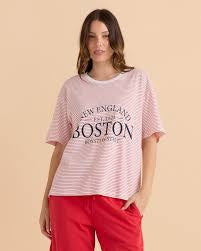 Relax Boxy Tee - Boston Print Red