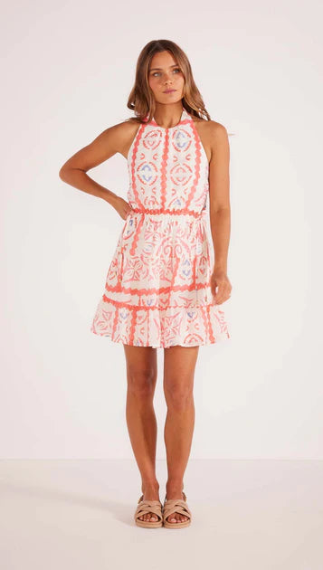 Lolani Tie Mini Dress - White/Pink