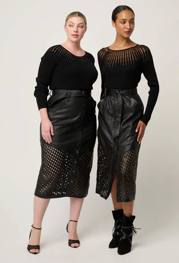 Hypnotic Leather Midi Skirt - Black Lattice - et seQ fashion