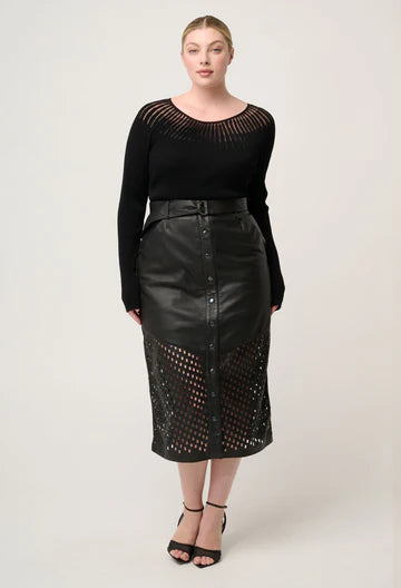 Hypnotic Leather Midi Skirt - Black Lattice - et seQ fashion