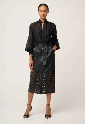 Hypnotic Leather Midi Skirt - Black Lattice - et seQ fashion