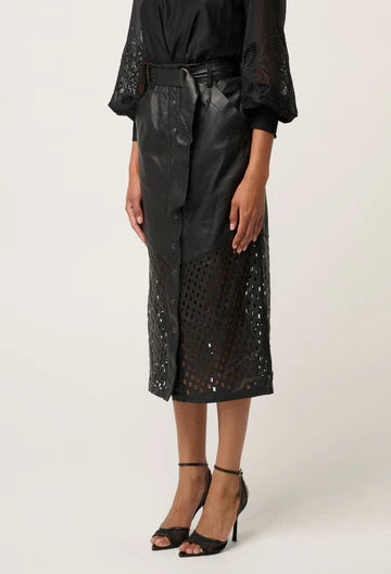 Hypnotic Leather Midi Skirt - Black Lattice - et seQ fashion
