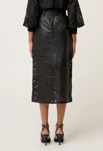 Hypnotic Leather Midi Skirt - Black Lattice - et seQ fashion