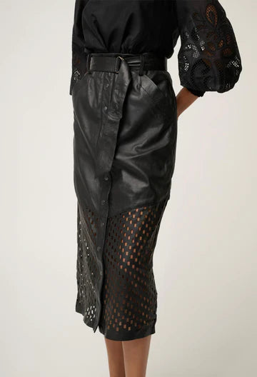 Hypnotic Leather Midi Skirt - Black Lattice - et seQ fashion