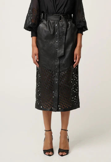 Hypnotic Leather Midi Skirt - Black Lattice - et seQ fashion