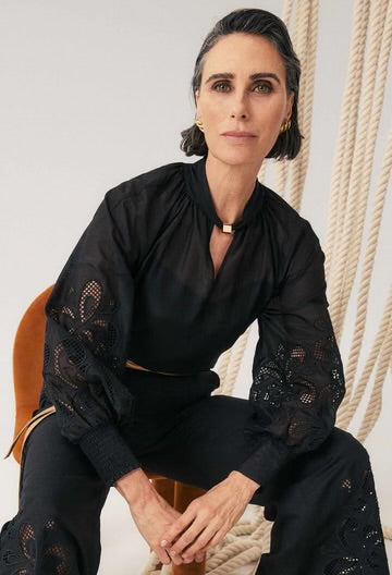 Simona Cotton Silk Embroidered Blouse - Black - et seQ fashion