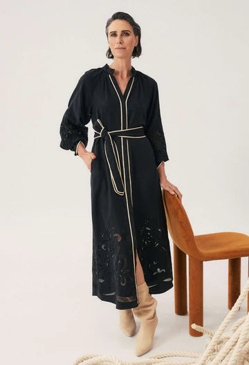 Rhea Embroidered Maxi Dress - Black - et seQ fashion