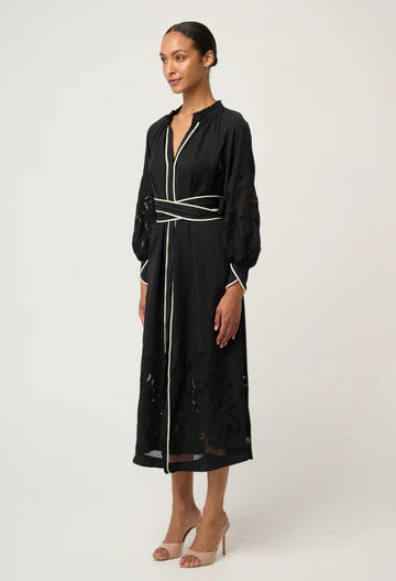 Rhea Embroidered Maxi Dress - Black - et seQ fashion