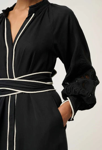 Rhea Embroidered Maxi Dress - Black - et seQ fashion