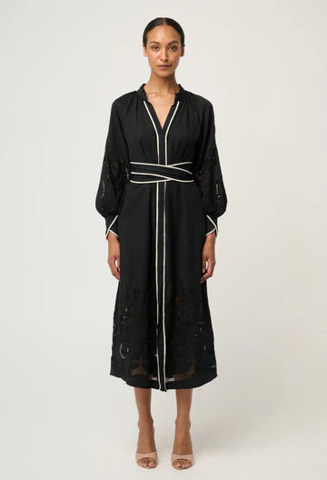 Rhea Embroidered Maxi Dress - Black - et seQ fashion