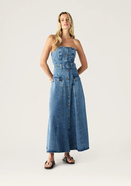 Aveline Denim Strapless Dress - Light Indigo - PRE ORDER