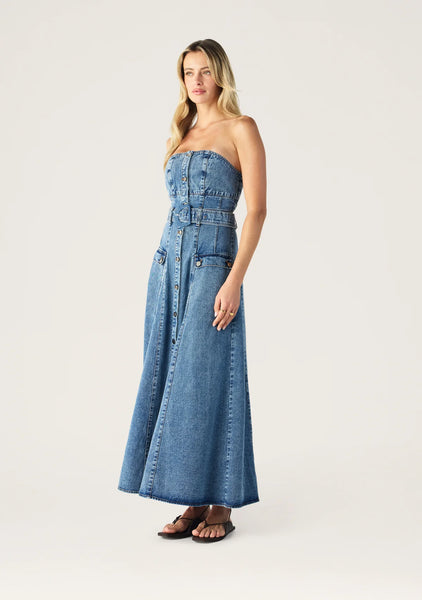 Aveline Denim Strapless Dress - Light Indigo - PRE ORDER