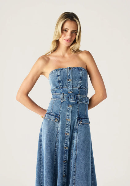 Aveline Denim Strapless Dress - Light Indigo - PRE ORDER