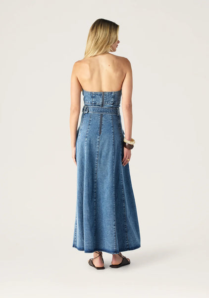 Aveline Denim Strapless Dress - Light Indigo - PRE ORDER