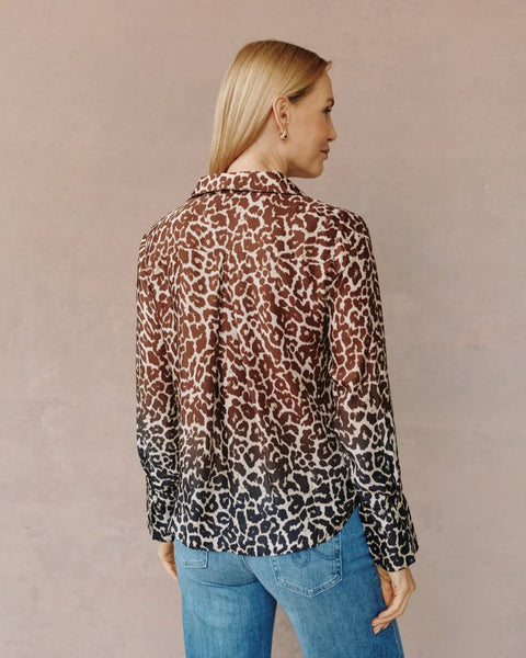 Flowy Wide Collar Button Down Shirt - Ombré Leopard Print - PRE ORDER