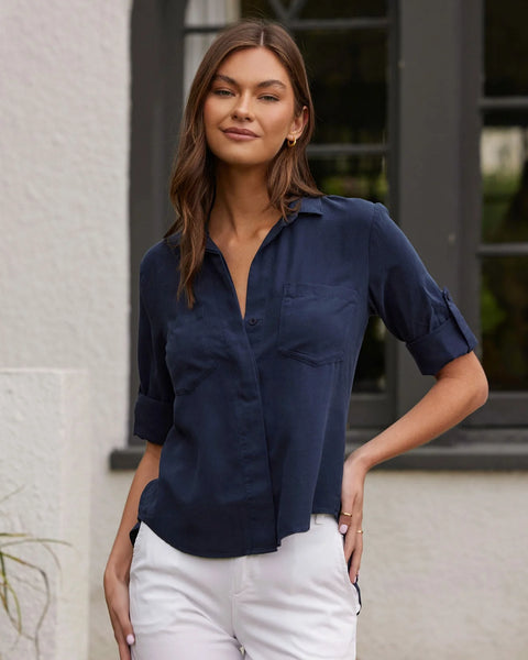Split Back Button Down Shirt - Endless Sea - PRE ORDER