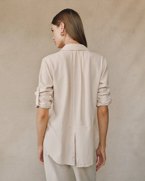 Split Back Button Down Shirt - Moon Stone - PRE ORDER