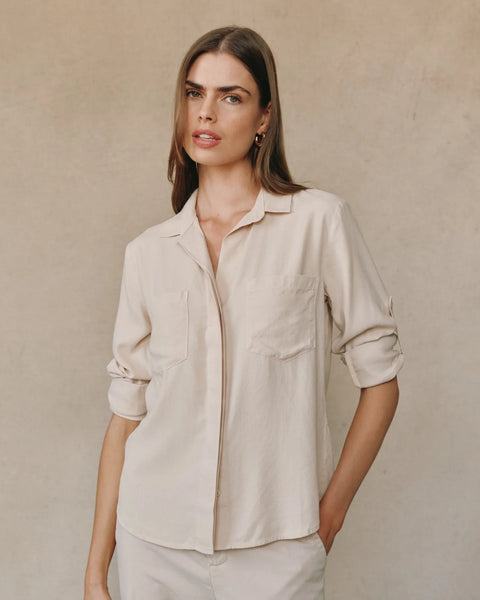 Split Back Button Down Shirt - Moon Stone - PRE ORDER