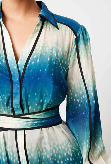 Altair Cotton Silk Shirt Dress - Galaxy Print