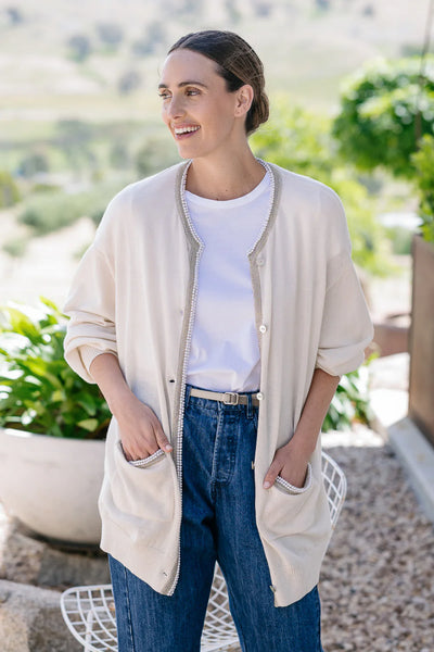 Moto Cardigan - Whipped Cream Pearl Detail - et seQ fashion