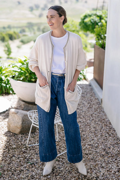 Moto Cardigan - Whipped Cream Pearl Detail - et seQ fashion