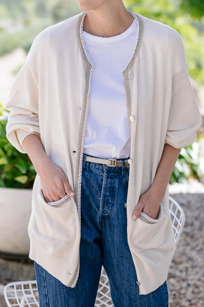 Moto Cardigan - Whipped Cream Pearl Detail - et seQ fashion