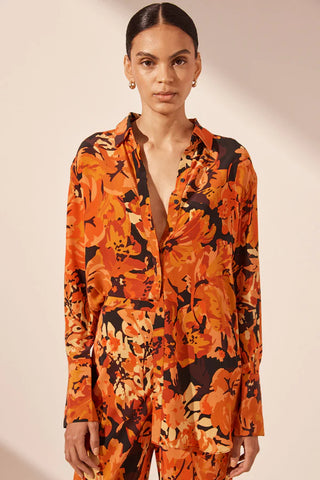 Santos Silk Relaxed Shirt - Tangerine/Multi