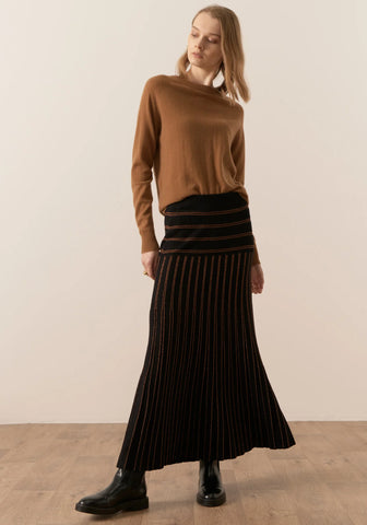 Gizelle Lurex Pleat Skirt - Black/Copper