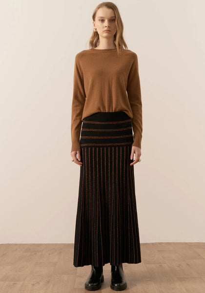 Gizelle Lurex Pleat Skirt - Black/Copper