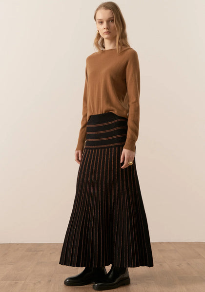 Gizelle Lurex Pleat Skirt - Black/Copper