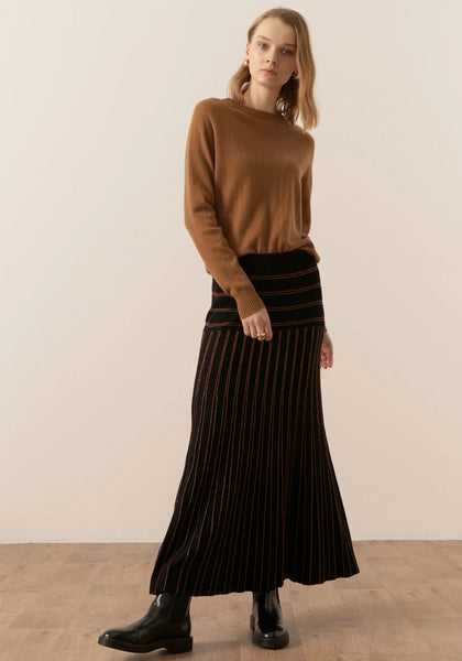 Gizelle Lurex Pleat Skirt - Black/Copper