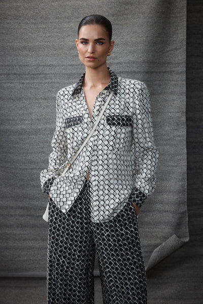 Hamilton Blouse - Ivory Geo Print - et seQ fashion