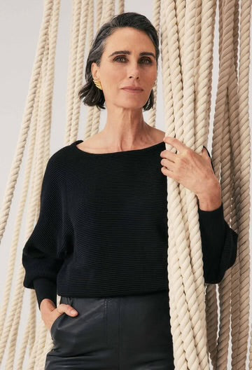 Clarissa Merino Wool Blend Reversible Knit Top - Black - et seQ fashion