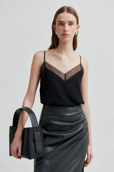 Diaz Sheer Detail Cami Top - Black - et seQ fashion